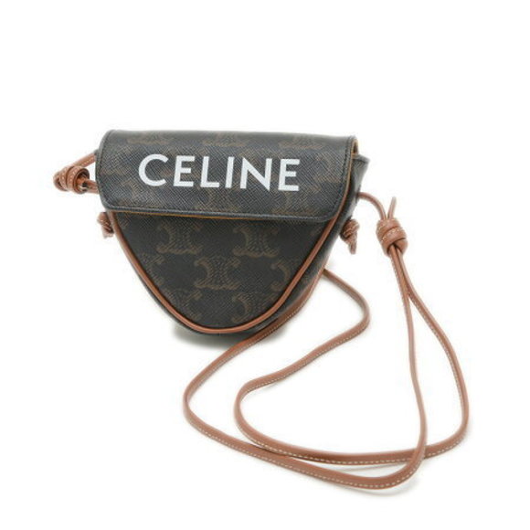 Celine Triomphe Triangle Shoulder Bag Pouch Tan Black - Picture 1 of 7